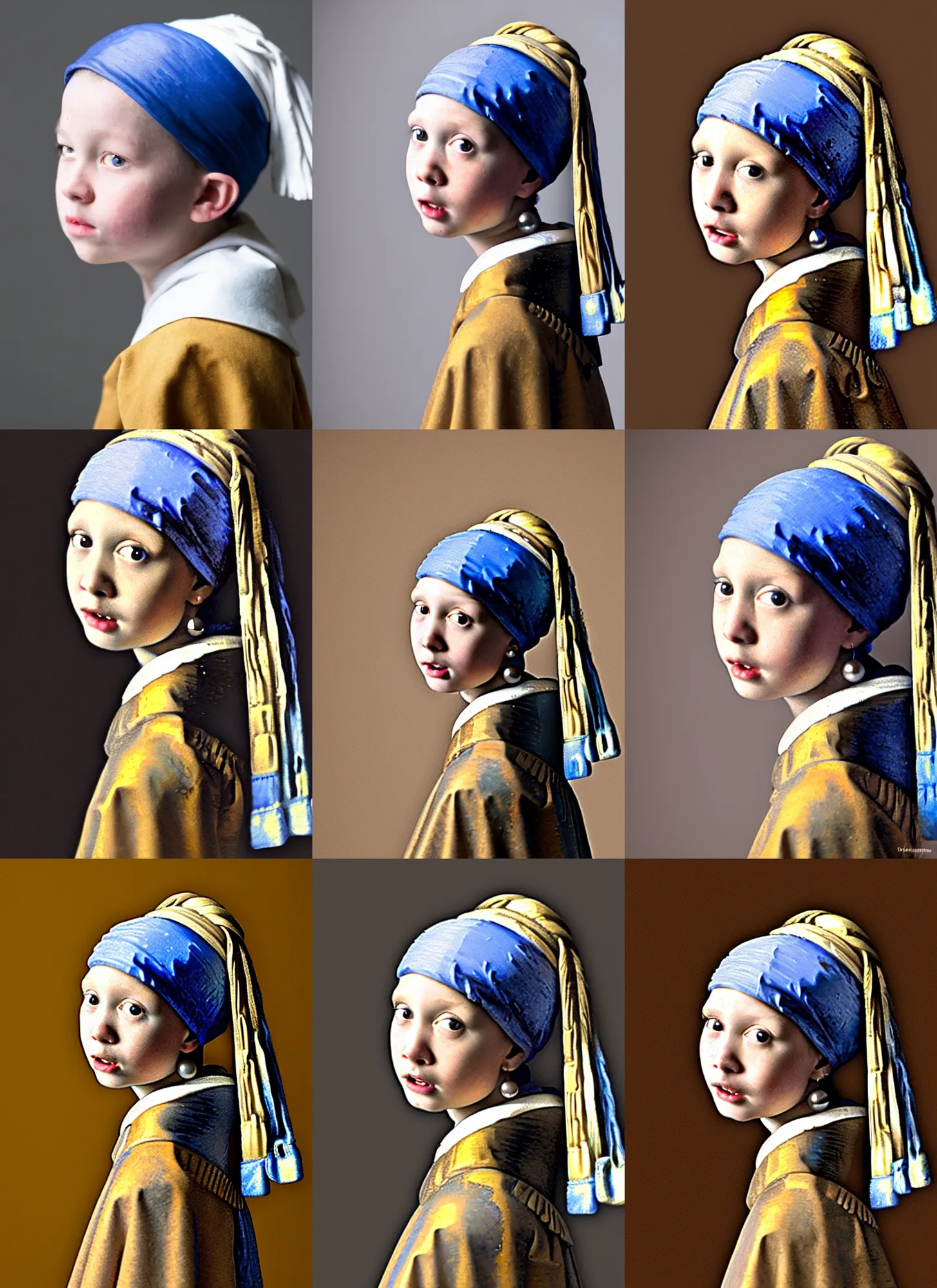 Prompt: girl with a pearl earring is a boy, real life portrait by vermeer, historical reenactment, history drama, beautiful, art brought to life, dslr photo, iso 1 0 0, f / 2 2, studio lighting, 8 k, rule 6 3