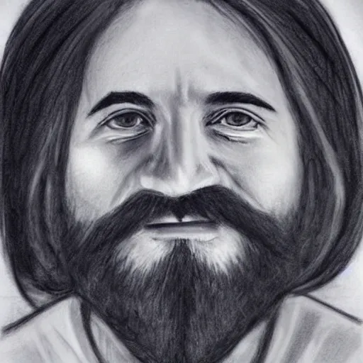 Prompt: charcoal portrait of god please computer make this normal and like a regular andy god with a modest beard