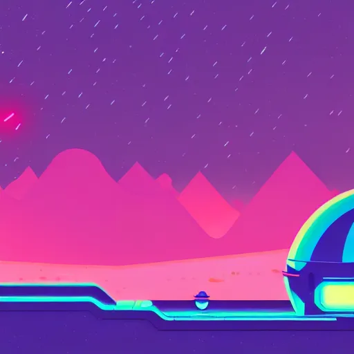 Image similar to a fancy spaceship abandoned on a alien planet, style by kurzgesagt