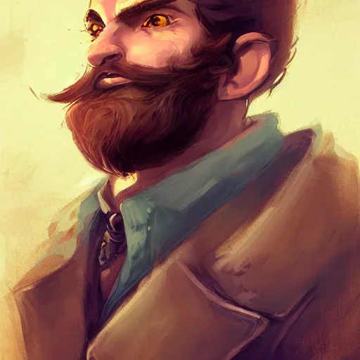 Image similar to Brown haired halfling portrait, middle aged, scruffy beard, dandy elegant fop diminutive by Anato Finnstark, Tony Sart highly detailed, digital illustration, concept art, distinguished