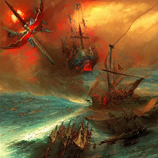 Image similar to The battle of the Trident by Marc Simonetti