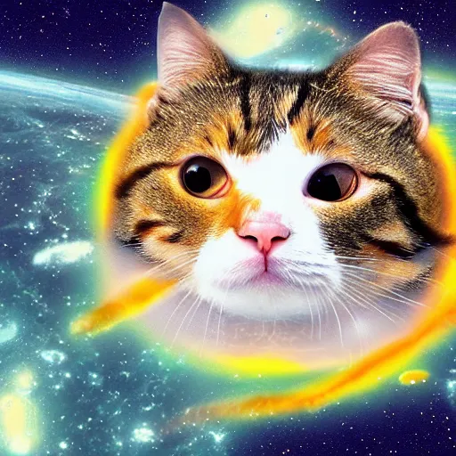 Prompt: cat swimming in space, digital art