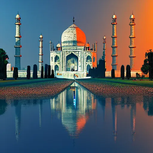 Image similar to taj mahal in cyberpunk futuristic times. 4 k, photorealistic.