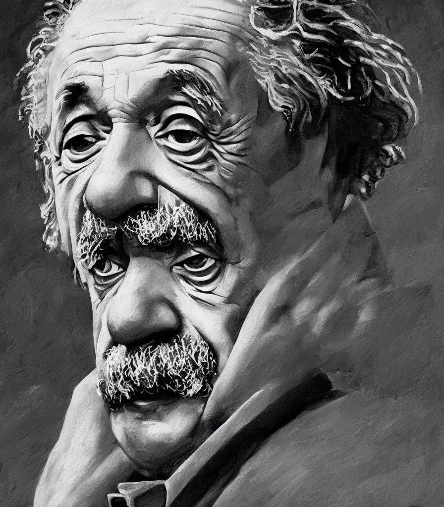 Image similar to an impasto oil painting of albert einstein!! by leonadro da vinci, black and white colors, high detail, 4 k resolution, smooth colors, masterpiece, artstation