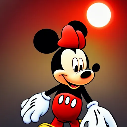 Image similar to mickey mouse shying away, idly and [ visibly afraid ]!!!, [ horror game ], [ digital art ]!!, dark fantasy art style, 4 k quality