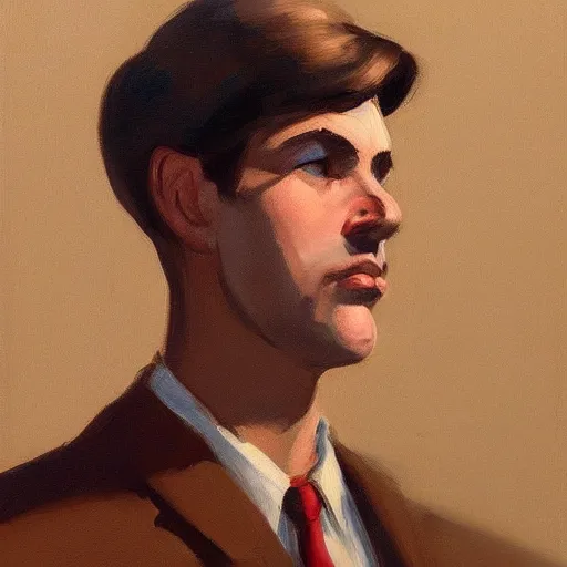 Image similar to a brown haired man with a 5 o'clock shadow, detailed, edward hopper, trending on artstation,