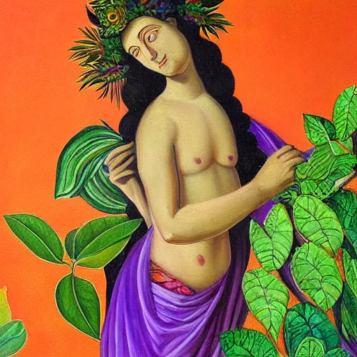 Image similar to goddess of plant medicine detailed painting by marie - gabrielle capet, vivid saturated colors, trending on arstation