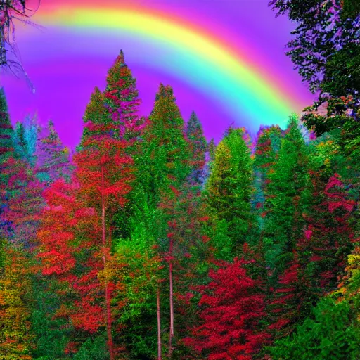 Prompt: rainbow forest