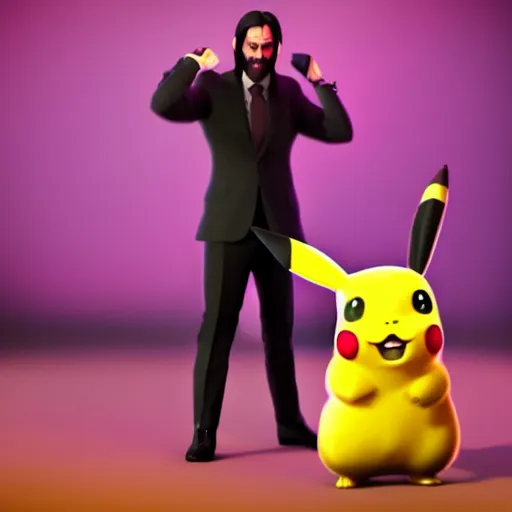 Prompt: highly detailed full body portrait pikachu as john wick, comic style, 8 k, octane render, unreal engine