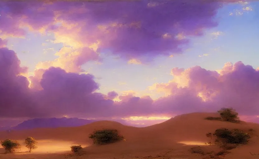 Image similar to a dreamy purple cloud scape above the aticama desert by vladimir volegov and raphael lacoste and delphin enjolras