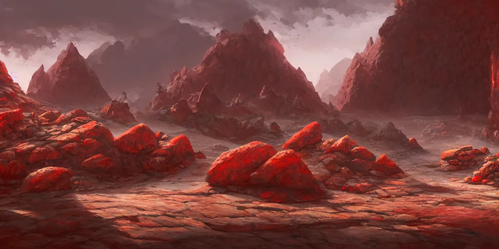 Image similar to a naturally reddened outcropping of stone juts out of the salted crag, matte oil painting, colored merchant tents, retrofuturistic science fantasy, rpg, epic, extremely detailed, sharp focus, 4 k