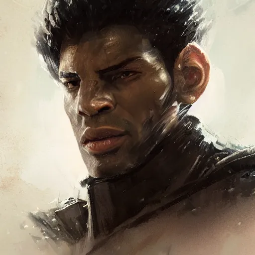 Prompt: portrait of a man by Greg Rutkowski, he is about 30 years old, british factions, he has short black military-style hair, a straight jaw, he has a scar above one eyebrow, he wears Galactic Alliance military fatigues, Star Wars Expanded Universe, highly detailed portrait, digital painting, artstation, concept art, smooth, sharp foccus ilustration, Artstation HQ