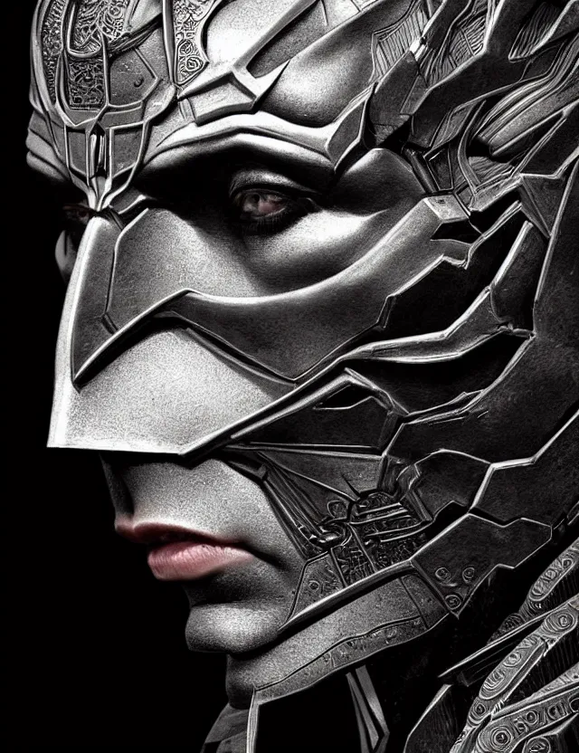 Prompt: 3 d goddess close - up profile portrait batman. beautiful intricately detailed mask. artwork by giger and greg rutkowski