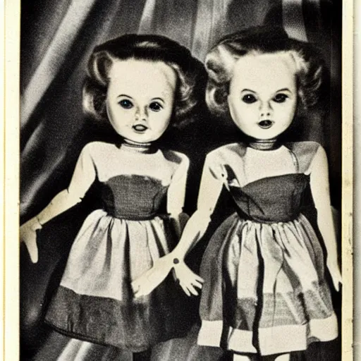 Image similar to 1 9 5 0 s, evil dolls jump scaring, doll phobia, horror, polaroid,