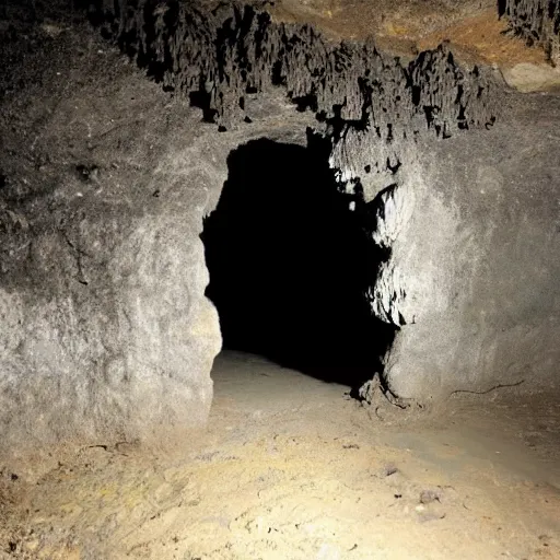 Prompt: perfectly smooth obsidian door cut into a cave, cenotes