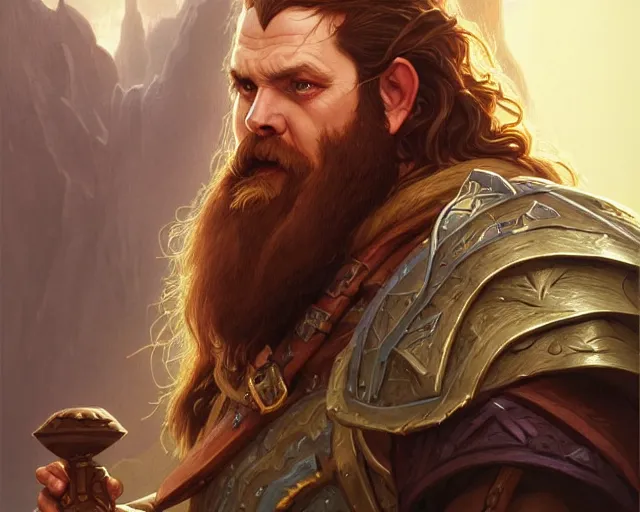 Image similar to gimli from lord of the rings, deep focus, d & d, fantasy, intricate, elegant, highly detailed, digital painting, artstation, concept art, matte, sharp focus, illustration, hearthstone, art by artgerm and greg rutkowski and alphonse mucha