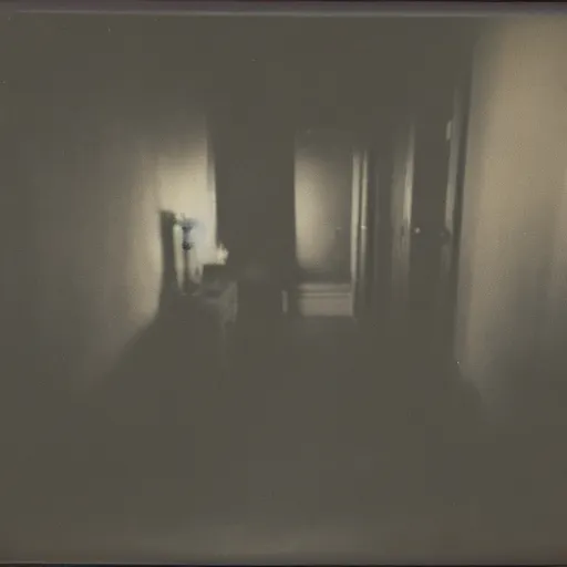 Image similar to old polaroid of a demon apearing in a dark spot of a room