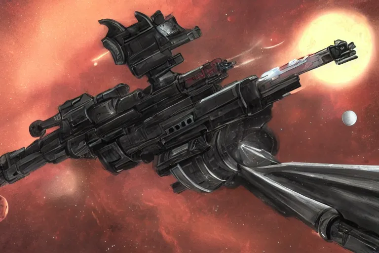 Prompt: Concept art of a space pirate rifle