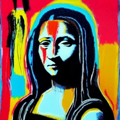 Image similar to monalisa in the style of jean-Michel Basquiat!!!!!!!!!!