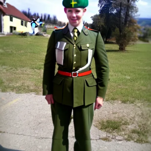 Image similar to Justin Truedau wearing a german soldier's uniform, colorized