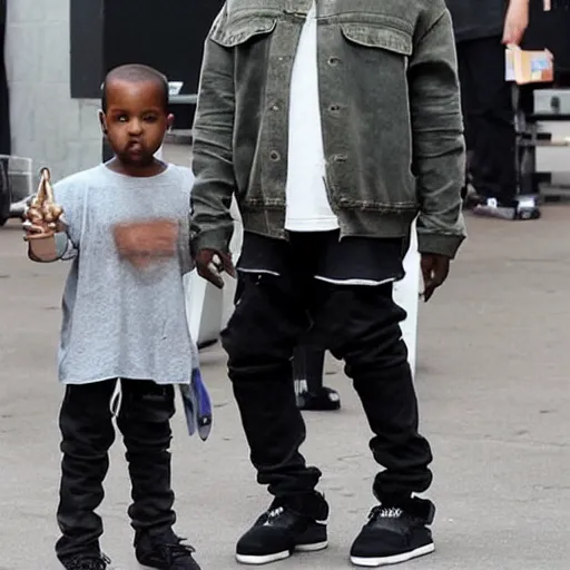 Image similar to kanye west being shrunk by a shrink ray