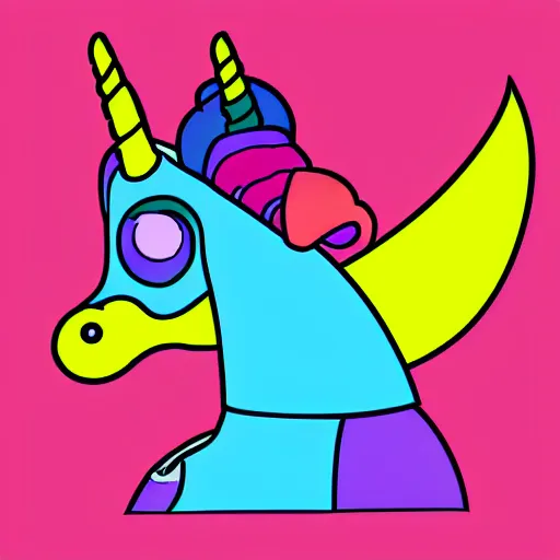 Image similar to Rainbow Robot Unicorn profile picture for social media sites. Limited palette, crisp vector lines