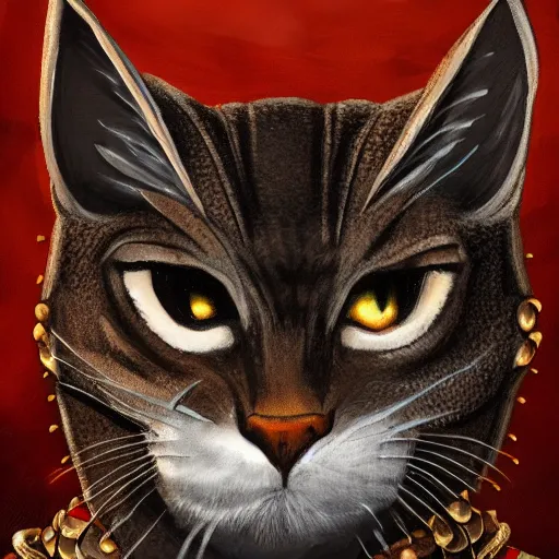 Prompt: d & d style portrait, tabaxi male in studded leather.