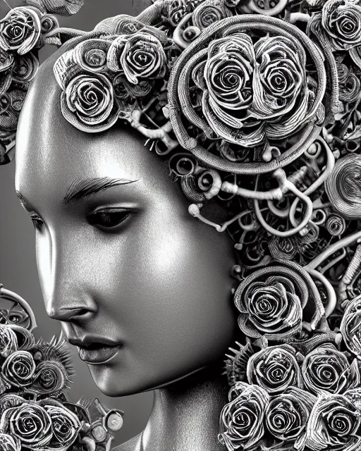 Image similar to mythical dreamy black and white organic bio-mechanical spinal ribbed profile face portrait detail of translucent steampunk beautiful siamese sisters females angelic-human-queen-vegetal-cyborg, highly detailed, intricate trnaslucent ivy jelly ornate, poetic, translucent roses ornate, 3D render, digital art, octane render, 8K artistic photography, photo-realistic, by Dora Maar