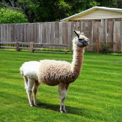 Prompt: llama mowing the lawn