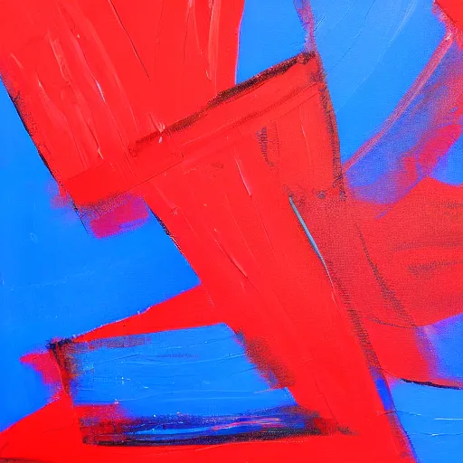 Image similar to simple abstract acyrilic painting on canvas using primary red and blue paint