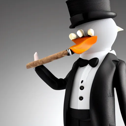 Image similar to cinematic shot of an anthropomorphic penguin wearing a suit and tie and holding a cigar in an office, very detailed, very intricate,