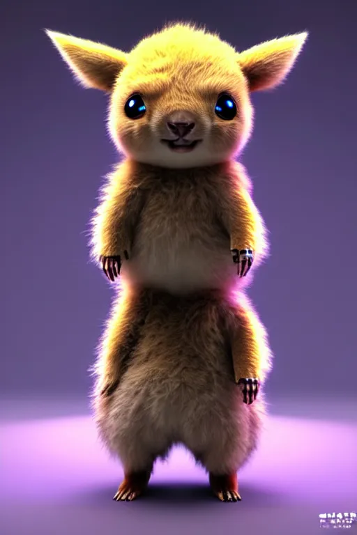 Image similar to high quality 3 d render sci - fi very cute mecha with head of fluffy! wombat!! dancing, highly detailed, unreal engine cinematic smooth, in the style of detective pikachu & blade runner, hannah yata charlie immer, dark blue neon light, low angle, uhd 8 k, sharp focus