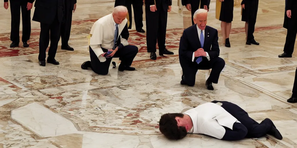 Image similar to Poopy pants joe Biden defecating in front of the pope in the Vatican award winning 35 millimeter photo by pete souza