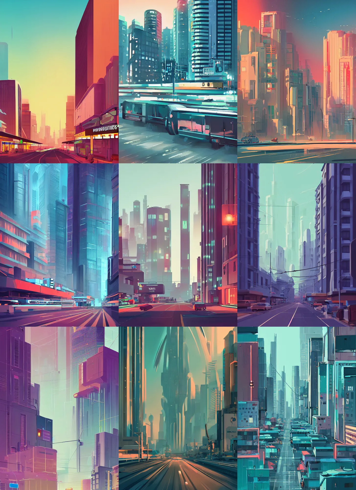 Prompt: A professional digital painting of a far-future streamline moderne city, rounded corners, by Alena Aenami, trending on Artstation