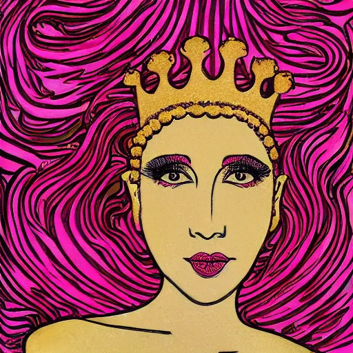 Image similar to queen of octopus, portrait, pink and gold, nouveau, beautiful