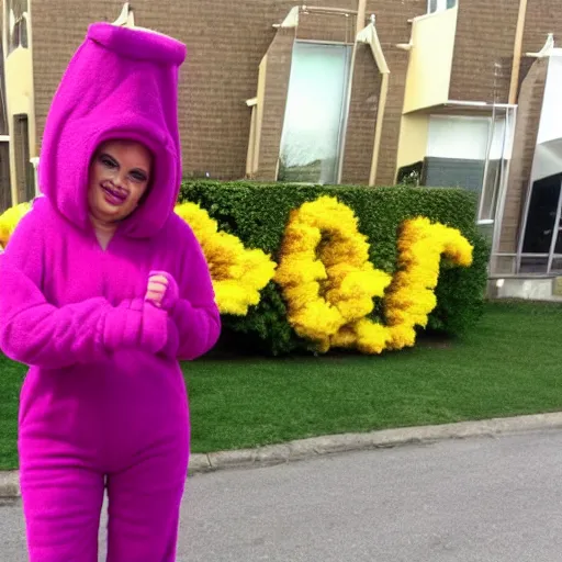 Image similar to beautiful woman dressed as a teletubbie