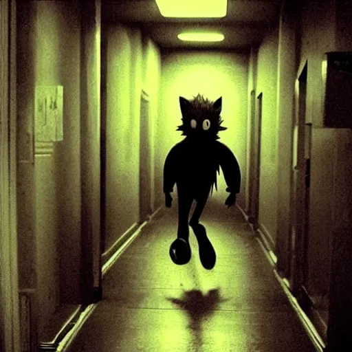 Image similar to sonic the hedgehog, creepy, horror, off - putting, dark, hallway, photo, paranormal