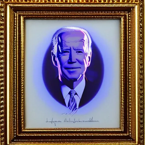 Image similar to portrait of joe biden, kirlian photography