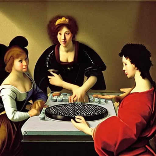 Prompt: Disney Princess playing connect 4. Painted by Caravaggio, high detail - n 4