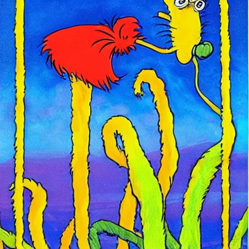 Prompt: dr seuss midnight paintings