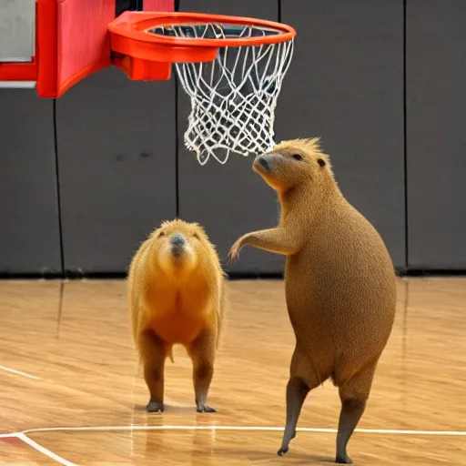 Image similar to Capybara Slam dunking a basketball