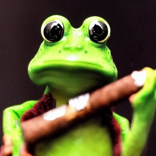 Prompt: a photo of 🐸 smoking a cigar