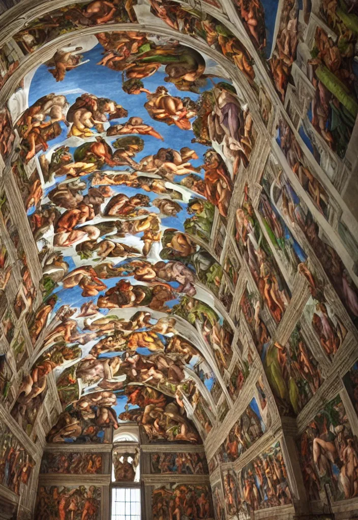 Image similar to a sistine chapel building made of vegetables, 8 k, artstation, highdetailed