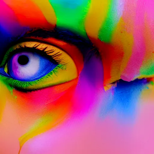 Image similar to woman crying rainbow paint, photography, ultra realistic, highly detailed, 8 k