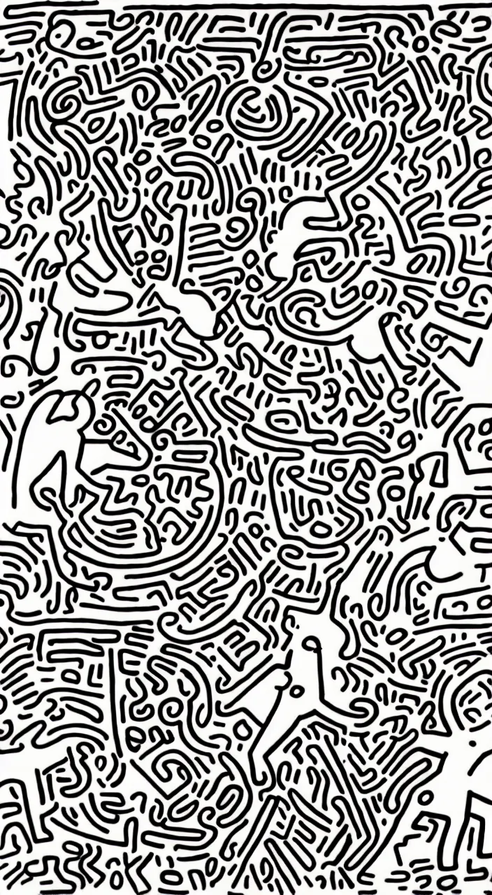 Image similar to larry david eating a bagel line drawing by keith haring. hyper - realistic, 8 k, hd