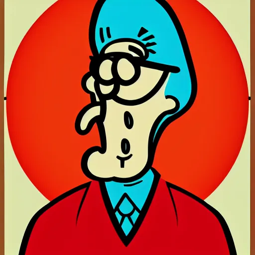 Image similar to handsome squidward as communist, pop art, soviet propaganda, male, male portrait, vivid colors, red color, king, detailed portrait