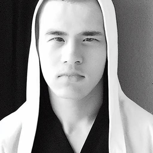 Prompt: “a guy with white skin and white and black robe”