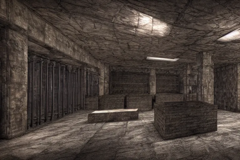 Prompt: monster society dungeon where all of the state prisoners are kept, realistic fantasy render