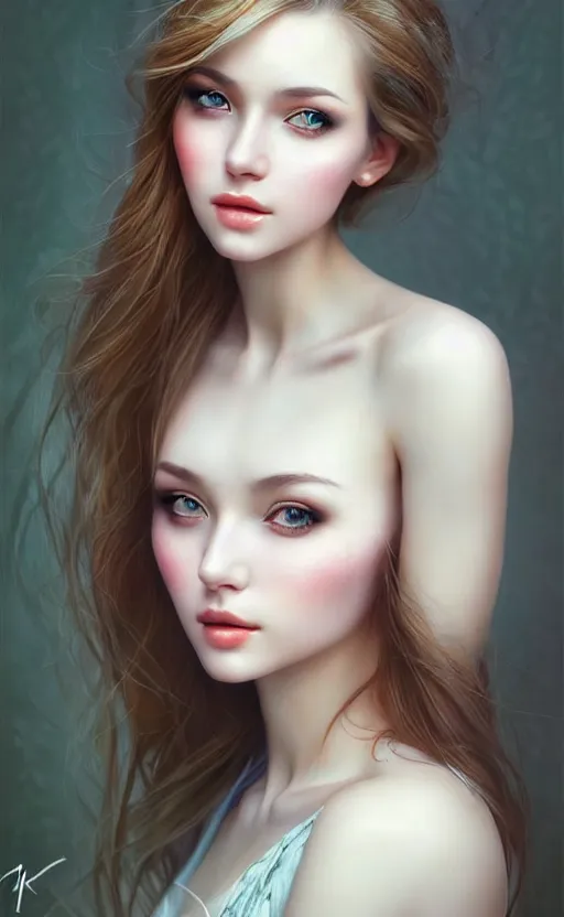 Image similar to a gorgeous russian female photo, bokeh, beautiful face, professionally retouched, soft lighting, realistic, smooth face, full body shot, torso, dress, perfect eyes, sharp focus on eyes, 8 k, high definition, insanely detailed, intricate, elegant, art by artgerm and kyoung hwan kim