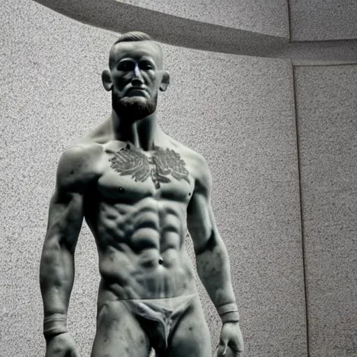 Image similar to connor mcgregor marble statue, stone, full-body, museum, photograph, realistic, 8k resolution,